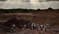 Workers building a water catchment area behind a government-constructed irrigation dam that flooded land belonging to Aung Thay and other villagers from Karen State.  © 2015 Patrick Brown for Human Rights Watch 