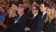 US President's daughter Ivanka Trump, her husband senior White House adviser Jared Kushner, US Treasury Secretary Steve Mnuchin, Israeli Prime Minister Benjamin Netanyahu and his wife Sarah, and Israeli Deputy Foreign Minister Tzipi Hotovely (1st-L) atten