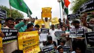 Supporters of India's main opposition Congress party protest against India's ruling Bharatiya Janata Party (BJP) leader B.S. Yeddyurappa's swearing-in as Chief Minister of the southern state of Karnataka, in Kolkata, India, May 18, 2018. REUTERS/Rupak De 