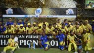 Chennai Super Kings team poses after winning the 2018 Indian Premier League (IPL) Twenty20 cricket tournament at the Wankhede stadium in Mumbai on May 27, 2018. GETTYOUT / AFP / PUNIT PARANJPE