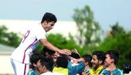 Qatar U-21 players celebrate after Ahmed Jenahi scored against China U-21 in their Toulon International Championship match played in France yesterday.