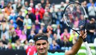 Swiss Roger Federer reacts after his victory over German Mischa Zverev at the ATP Mercedes Cup tennis tournament in Stuttgart, southwestern Germany, on June 13, 2018. AFP / dpa / Marijan murat