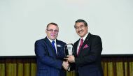 Fazlur Rahman (right), Assistant Representative at Doha Bank’s Singapore Representative Office, receiving the award during the Asian Banking and Finance (ABF) Awards 2018 ceremony  in Singapore.