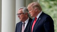 US President Donald Trump and President of the European Commission Jean-Claude Juncker walk together before speaking about trade relations in the Rose Garden of the White House in Washington, July 25, 2018. Reuters/Joshua Roberts