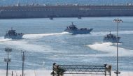 Israeli navy ships manoeuvre at the military port of Ashdod, southern Israel, on July 29, 2018. I AFP / Jack Guez   