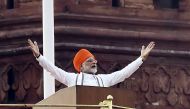 Indian Prime Minister Narendra modi gestures while delivering his speech as part of India's 72nd Independence Day celebrations, which marks the 71st anniversary of the end of British colonial rule, at the Red Fort in New Delhi on August 15, 2018. / AFP / 
