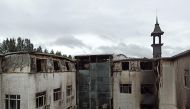 A view of the hotel after a fire left at least 18 people dead in Harbin, China's northeastern Heilongjiang province, on August 25, 2018.  AFP