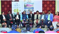 Prominent members of Indian expatriate community including Girish Kumar, C V Rappai, Hassan Chogule, Devis Edukulathur, Jutas Paul, Baburajan, Mahesh Gowda and Niveditha at the ICBF press conference at the Indian Cultural Center yesterday.  PIC:  Baher Am