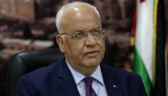 Saeb Erekat, secretary general of the Palestine Liberation Organisation, speaks to journalists in the West Bank city of Ramallah on September 1, 2018. AFP / Ahmad Gharabli
 