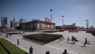 Korean People's Army (KPA) soldiers march during a military parade and mass rally on Kim Il Sung square in Pyongyang on September 9, 2018. North Korea was marking the 70th anniversary of its founding. / AFP / Ed JONES
