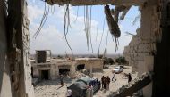 The destructions after government forces' bombings in the town of Al Habit on the southern edges of the rebel-held Idlib province on September 9, 2018.  AFP / OMAR HAJ KADOUR
