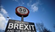 A Brexit sign is seen between Donegal in the Republic of Ireland and Londonderry in Northern Ireland at the border village of Muff, Ireland, February 1, 2018. Picture taken February 1, 2018. REUTERS/Clodagh Kilcoyne