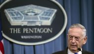 (FILES) In this file photo taken on August 28, 2018, US Defense Secretary Jim Mattis holds a press conference at the Pentagon in Washington, DC. AFP / NICHOLAS KAMM 