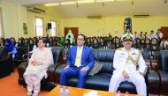 From Left: Principal of PISQ, Nargis Raza Otho, Chief Guest and Charge d’Affaires at Embassy of Pakistan, Murad Baseer,  and Defence Attache ,Commodore Irfan Taj.