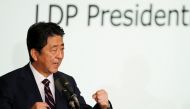 Japan's Prime Minister Shinzo Abe, who is also the ruling Liberal Democratic Party leader's (LDP) leader, speaks after winning the leadership vote at the party's headquarters in Tokyo, Japan September 20, 2018. REUTERS/Toru Hanai