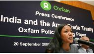 ARCHIVE PHOTO - Oxfam's control arms policy advisor Binalakshmi Nepram Mentschel speaks during a news conference in New Delhi September 20, 2006. Reuters/B Mathur