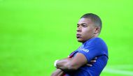 Kylian Mbappe of Paris Saint-Germain celebrates his score during the French Ligue 1 football match between Paris Saint-Germain and Olympique Lyonnais at Parc des Princes Stadium in Paris October 07, 2018. (Mustafa Yalç?n/Anadolu Agency) 
