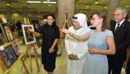 Sheikh Faisal bin Qassim Al Thani (second left) and Russian Ambassador to Qatar Nurmakhmad Kholov (right) touring the art exhibition which is a highlight of the Russian Festival held recently at FBQ Museum. Pic: Salim Matramkot/The Peninsula