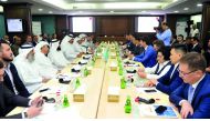Mohammad bin Towar Al Kuwari, (left, centre) First Vice-Chairman, Qatar Chamber; and Tuyakbayev Saparkeb, Chairman of the Board NC Kazakh Invest; with Askar Shokybayev, Ambassador of Kazakhstan in Qatar (right, centre) during the meeting of Kazakhstan Tra