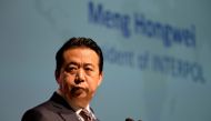 In this file photo taken on July 4, 2017 Meng Hongwei of Interpol gives an addresses at the opening of the Interpol World Congress in Singapore. AFP/Roslan Rahman