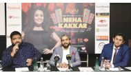 Naveed Abdulla (centre), CEO of ONE FM 89.6; Jassim Mohammed (left), CEO of Red Apple Events & Media Event Manager; and Assad Khan, Head of Marketing, Qatar Cinema & Distribution Company, addressing the media during the press conference at The Westin Doha