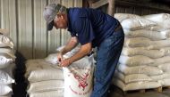 Soybean farmer Raymond Schexnayder Jr closes a bag of soybeans from his farm outside Baton Rouge in Erwinville, Louisiana, July 9, 2018. Reuters/Aleksandra Michalska