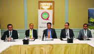Asad Umar (centre) Finance Minister of Pakistan, Murad Baseer, (second right) Deputy Head of Mission Pakistan Embassy Doha, and other officials during the meeting with Pakistani Professionals at Four Seasons Doha, yesterday. Pic: Abdul Basit / The Peninsu