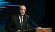 President of Turkey Recep Tayyip Erdogan makes a speech during the ceremony of job placement to public enterprises for disabled people and youth under state protection at Bestepe People's Congress and Culture Center in Ankara, Turkey on December 24, 2018.