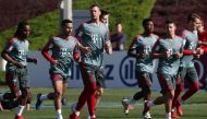 FC Bayern Munich's goalkeeper Manuel Neuer (C) attends a training session during their winter training camp at the Aspire Academy for Sports Excellence in the Qatari capital Doha on January 5, 2019. / AFP / KARIM JAAFAR