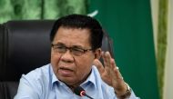 Moro Islamic Liberation Front (MILF) chairman Murad Ebrahim gestures during a press conference at the MILF's Camp Darapanan in Sultan Kudarat, Maguindanaoo on the southern Philippine island of Mindanao on January 21, 2019, as a vote takes place on giving 