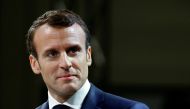 File photo of French President Emmanuel Macron reacts after he delivered his new year wishes to the military during a ceremony on the Toulouse-Francazal airbase in Toulouse, France, January 17, 2019. REUTERS/Regis Duvignau/File Photo