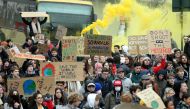 High school and university students stage a protest against the climate policies of the Belgian government in front of the North Railway Station in Brussels, Belgium on January 31, 2019. Dursun Aydemir - Anadolu 