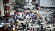 Search and rescue teams continue rescue work at the site of a building collapse in Kartal district of Istanbul, Turkey on February 08, 2019. (Ahmet Bolat/Anadolu Agency)
 
