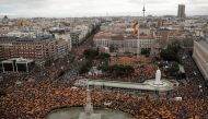 People gather to stage a protest against the policies of socialist minority government, which is in power for 8 months, on establishing a dialogue with the separatist political parties in Catalonia with the organization of main opposition party People's P