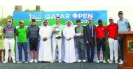The podium winners at the Qatar Open Amateur Championship pose for a picture along with officials of Qatar Golf Association at Doha Golf Club yesterday. Picture: Syed Omar