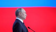 Russian President Vladimir Putin addresses the Federal Assembly, including the State Duma parliamentarians, members of the Federation Council, regional governors and other high-ranking officials, in Moscow, Russia February 20, 2019. Mikhail Klimentyev
