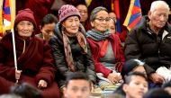 Supporters and Tibetans living in exile attend the gathering at the Dalai Lama's temple during the 60th anniversary of the Tibetan Uprising Day that commemorates the 1959 Tibetan uprising, in McLeod Ganj on March 10, 2019.  / AFP / Money SHARMA