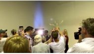 Australian Senator Fraser Anning has an egg smashed on his head while talking to the media in Victoria, Australia March 16, 2019 in this still image taken from a video obtained from social media. THE UNSHACKLED/via REUTERS