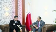 H E Ali bin Ahmed Al Kuwari (right), Minister of Commerce and Industry, holding discussions with Eduardo Infante  on the sidelines of Hannover Fair 2019.