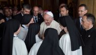 Pope Francis visits the St. Peter's Cathedral in Rabat, Morocco on March 31, 2019. (Jalal Morchidi/ Anadolu Agency)