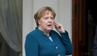 German Chancellor Angela Merkel arrives at Farmleigh House in Dublin on April 4, 2019, during her visit to hold talks on Brexit with the Irish premier. AFP / Paul Faith 
