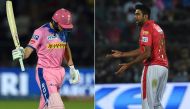 (FILES) In this file combination of photos created on March 26, 2019, Rajasthan Royals' Jos Buttler (L) walks back to the pavilion after he was dismissed by Kings XI Punjab's Ravichandran Ashwin during the 2019 Indian Premier League (IPL) Twenty20 cricket