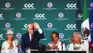 (L-R) Mexico's Economy Minister Graciela Marquez, U.S. Commerce Secretary Wilbur Ross, President of the Business Coordinating Council (CCE) Carlos Salazar and Mexico's President Andres Manuel Lopez Obrador are seen during the U.S.-Mexico CEO Dialogue, in 