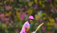 Rajasthan Royals cricketer Jofra Archer plays a shot during the 2019 Indian Premier League (IPL) Twenty20 cricket match between Rajasthan Royals and Chennai Super Kings at the Sawai Mansingh Stadium in Jaipur on April 11, 2019.  AFP / Sajjad Hussain