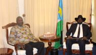 South Sudan President Salva Kiir and Riek Machar meet after he was sworn-in as the First Vice President at the Presidential House in South Sudan's capital Juba, April 26, 2016. Reuters