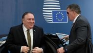 US Secretary of State Mike Pompeo (L) arrives at the EU headquarters in Brussels on May 13, 2019. (AFP / JOHN THYS)