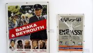 Vintage cinema posters are displayed at an art exhibition in the Lebanese capital Beirut on April 23, 2019.  AFP / Joseph Eid 