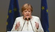 German Chancellor Angela Merkel gives a speech during the last pre-European elections meeting of the European People's Party (EPP), in Munich, southern Germany, on May 24, 2019. / AFP / Christof STACHE 