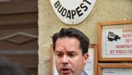 Gabor M Toth, lawyer of the captain of the Swiss Viking Sigyn cruise vessel Yuriy C (not in picture) from Ukraine, speaks with journalists in front of the building of Budapest jail on June 13, 2019 after Yuriy C was released on bail following a court orde