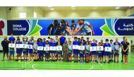 Sheikha Asma Al Thani, Director of Marketing and Communications for the Local Organising Committee of the IAAF World Athletics Championships Doha 2019, poses for a picture with the students, teachers and principal of Doha College in Doha yesterday. Pictur